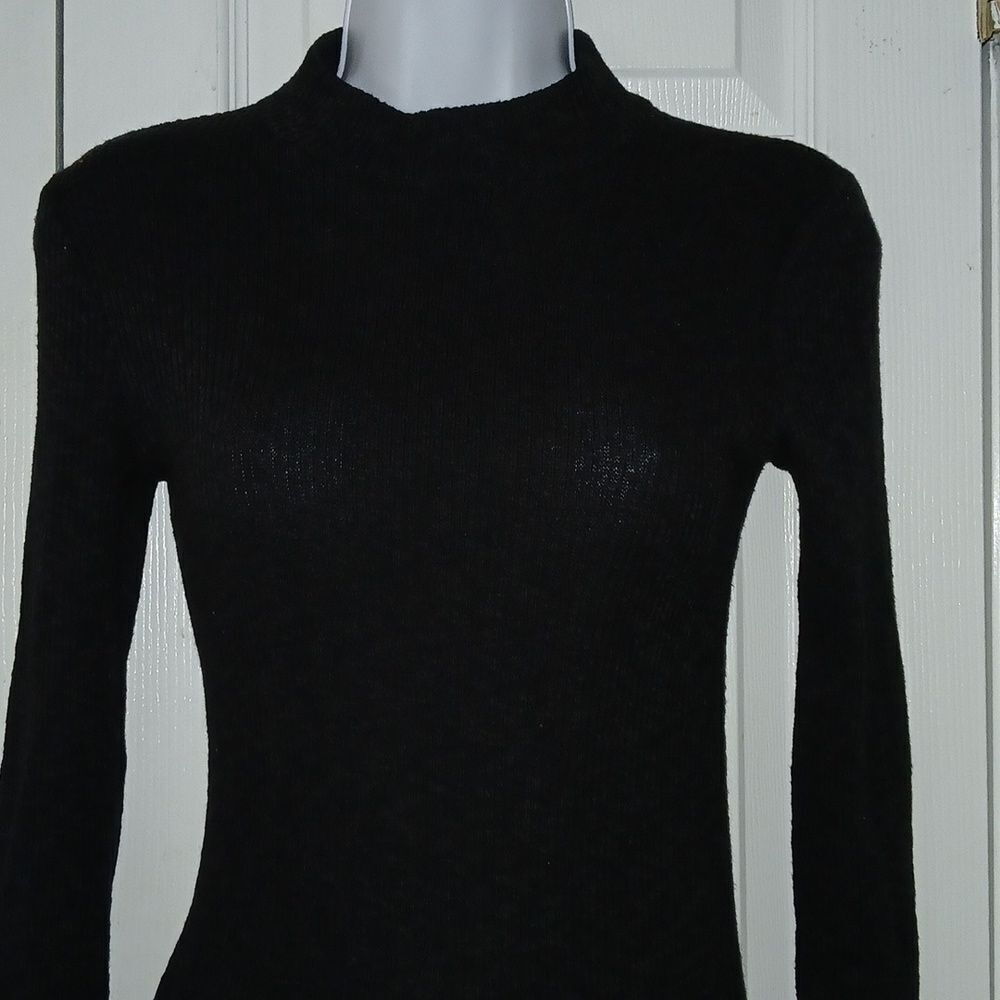 Vestique Stretch Black Fitted Long Sleeve Ribbed Sweater Dress Sz M — image 3 of 5
